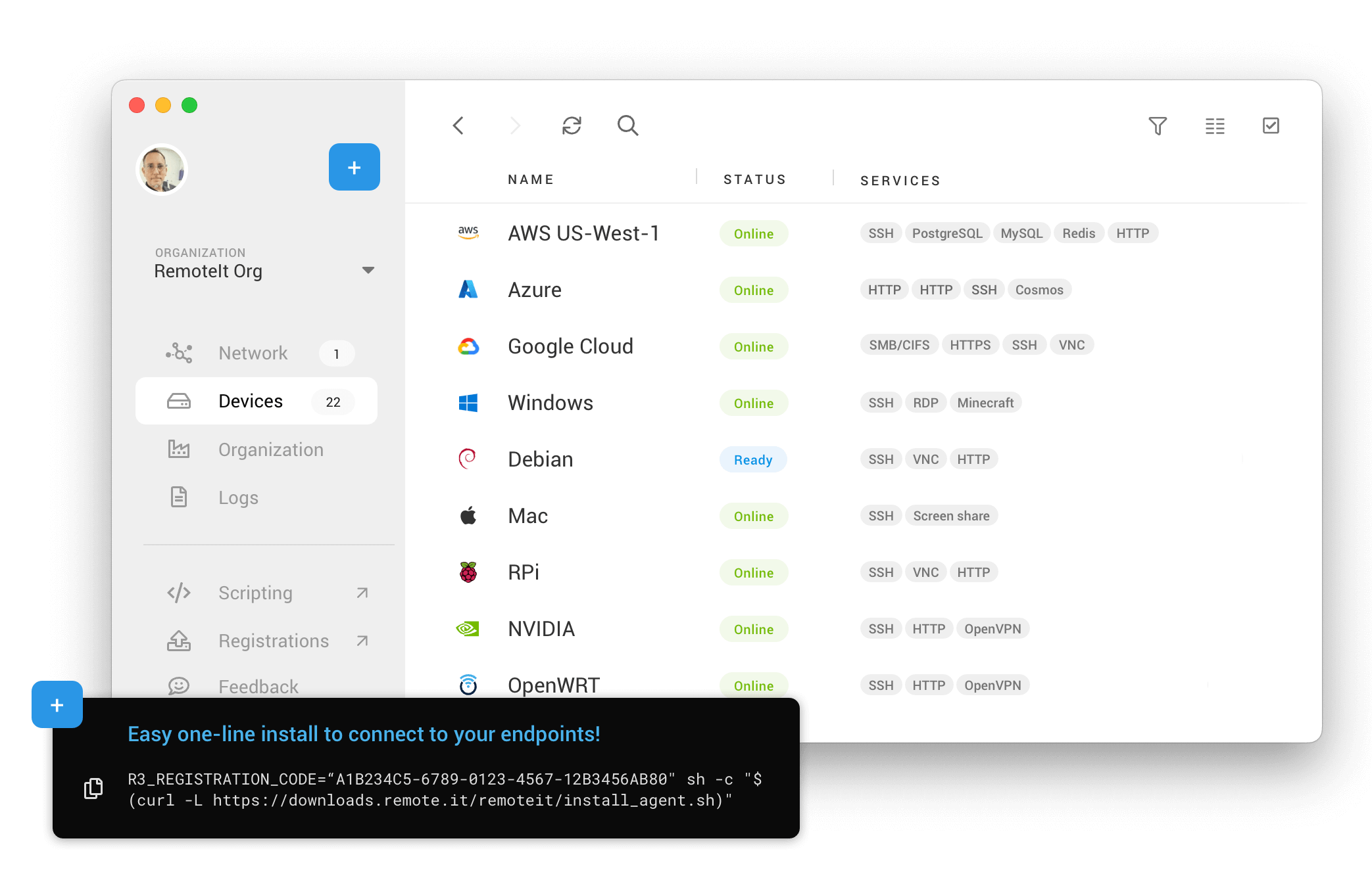 Networks as Codeにより、セキュアなアクセスをプログラム的に展開することができます。ワンラインインストールを使用して、インフラストラクチャに直接接続性を構築します。