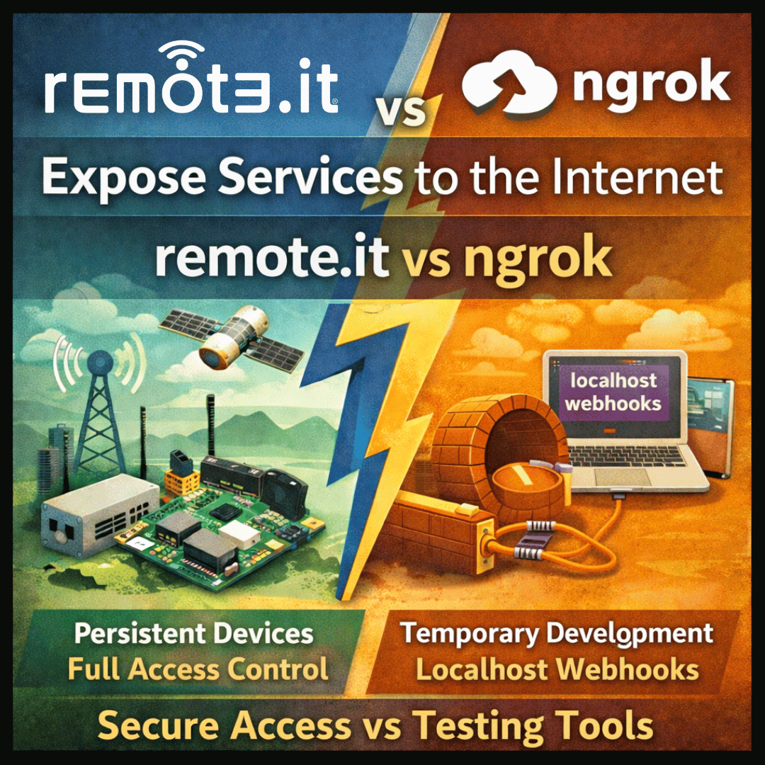 remote.itとngrokを比較し、常時接続型のリモートアクセスと一時的なトンネリングの主な違いを理解しましょう。機能、制限事項、価格体系をわかりやすく解説し、IoTや本番環境からローカル開発まで、さまざまなユースケースに最適なソリューションをご紹介します。